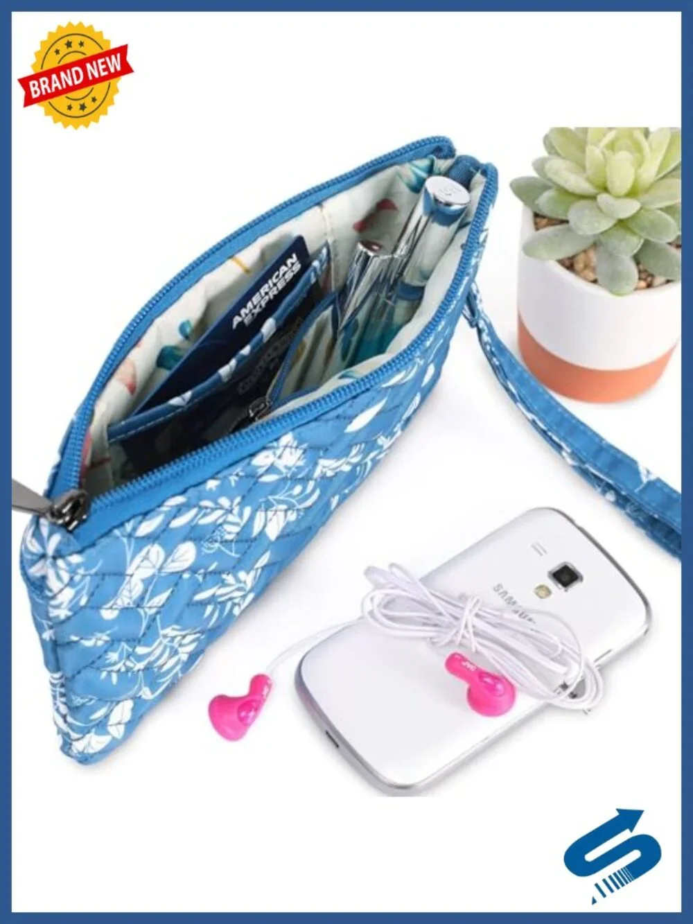 Quilted Polyester Convertible Crossbody Bag with RFID Protection and Phone
